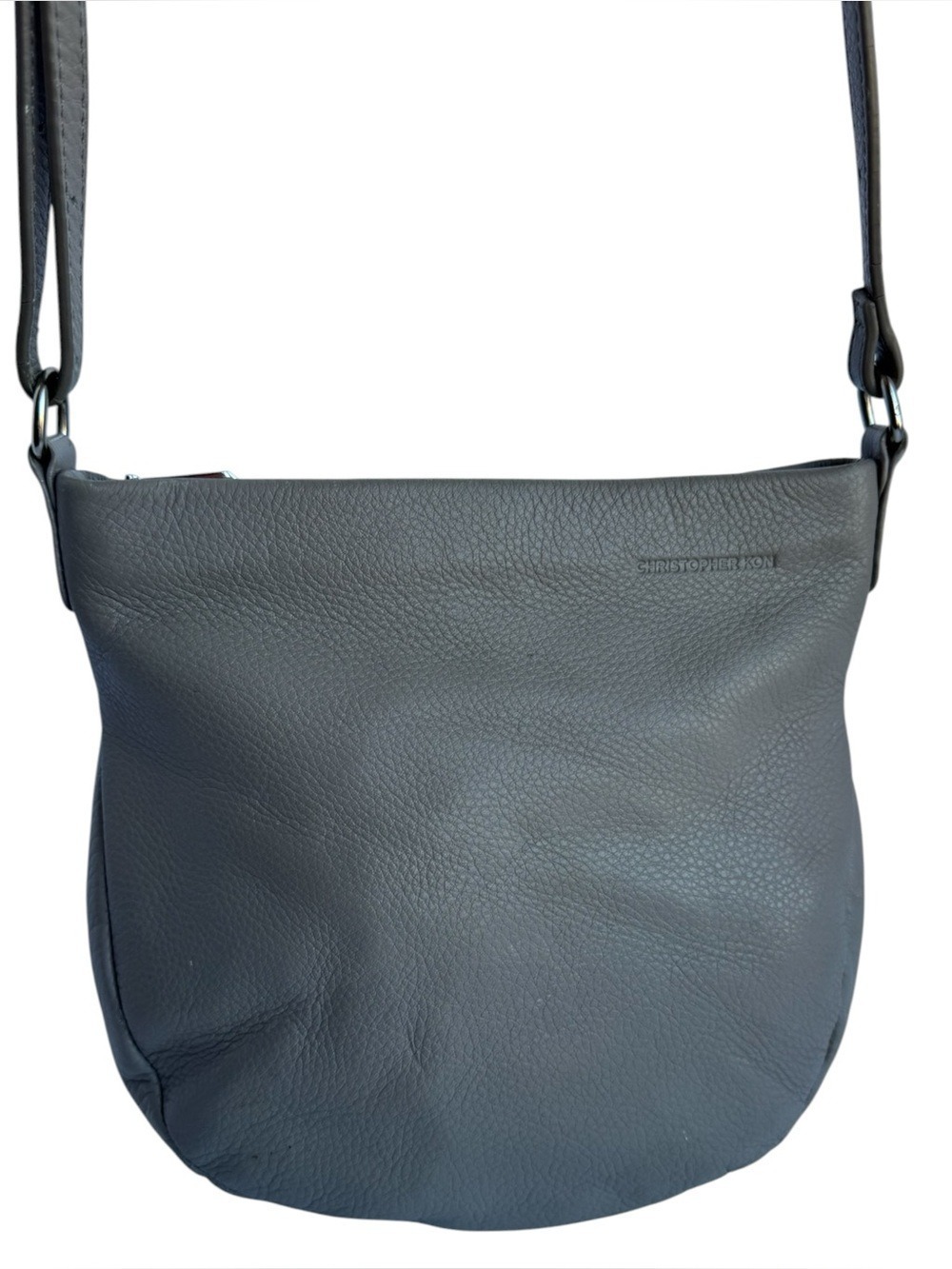 Christopher Kon Light Grey Leather Crossbody Bag Round Bottom Purse Adjustable